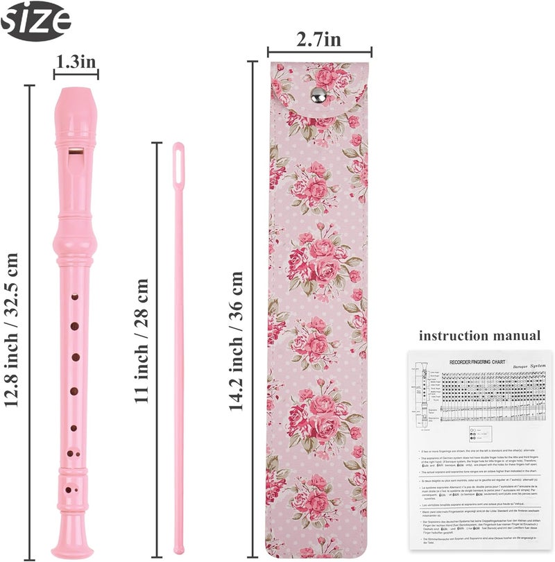 Haecsfl Recorder Instrument for Beginner Adults,8-Hole Soprano Descant Recorder Music Flute with with Cleaning Rod & Leather Case For Home Entertainment(2-Pink Rose) - Image 2
